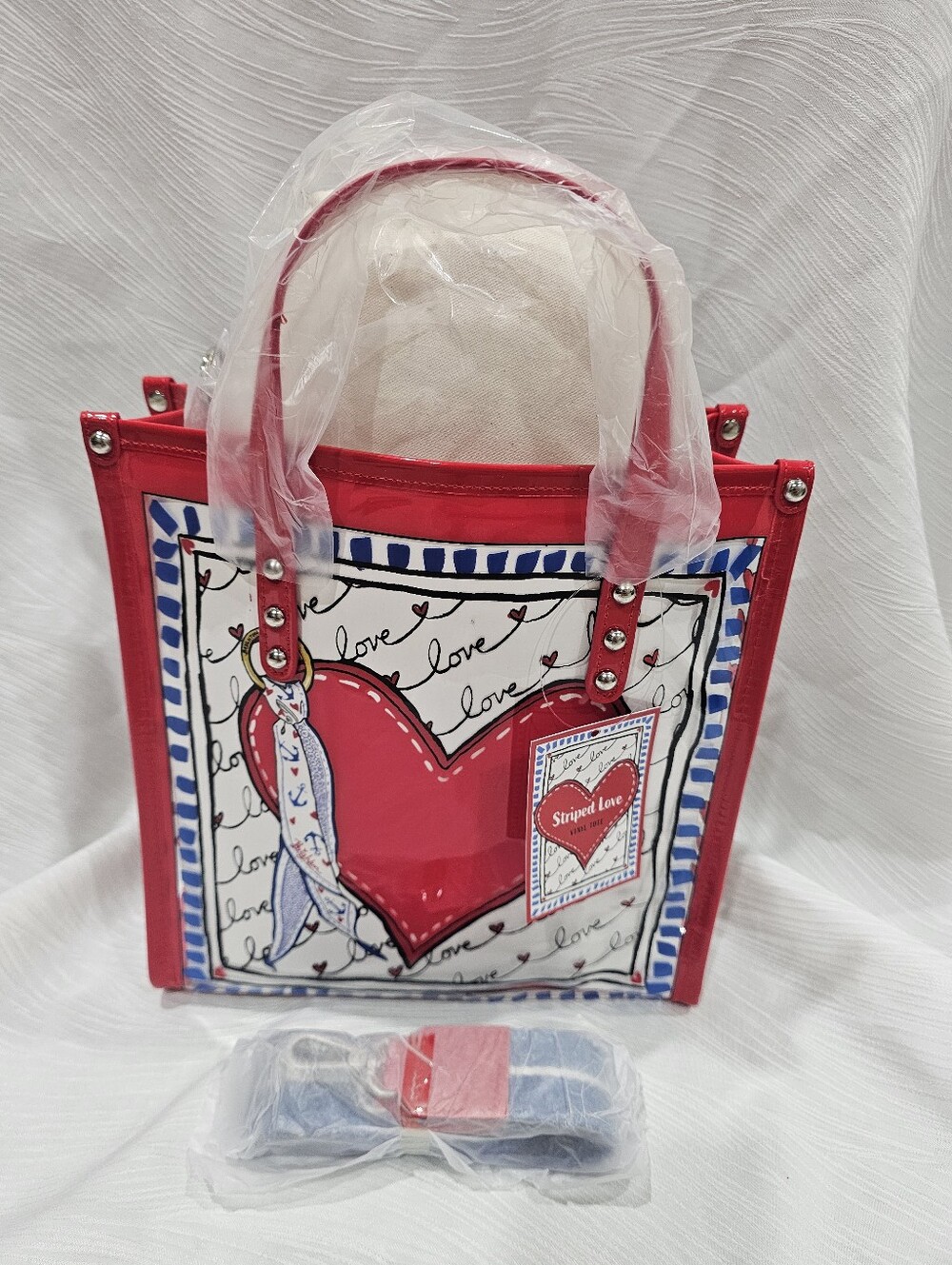 Brighton Striped Love Vinyl Tote w/Crossbody Strap